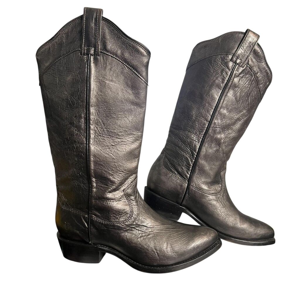 Frye Boots Womens Size 8.5 Gray Leather Western Cowboy Mid Calf Pull On FR40564